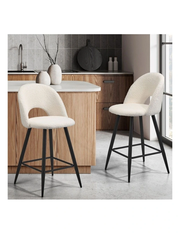 Oikiture 2x Bar Stools Kitchen Counter Stool Dining Chairs Boucle White HORN image 4