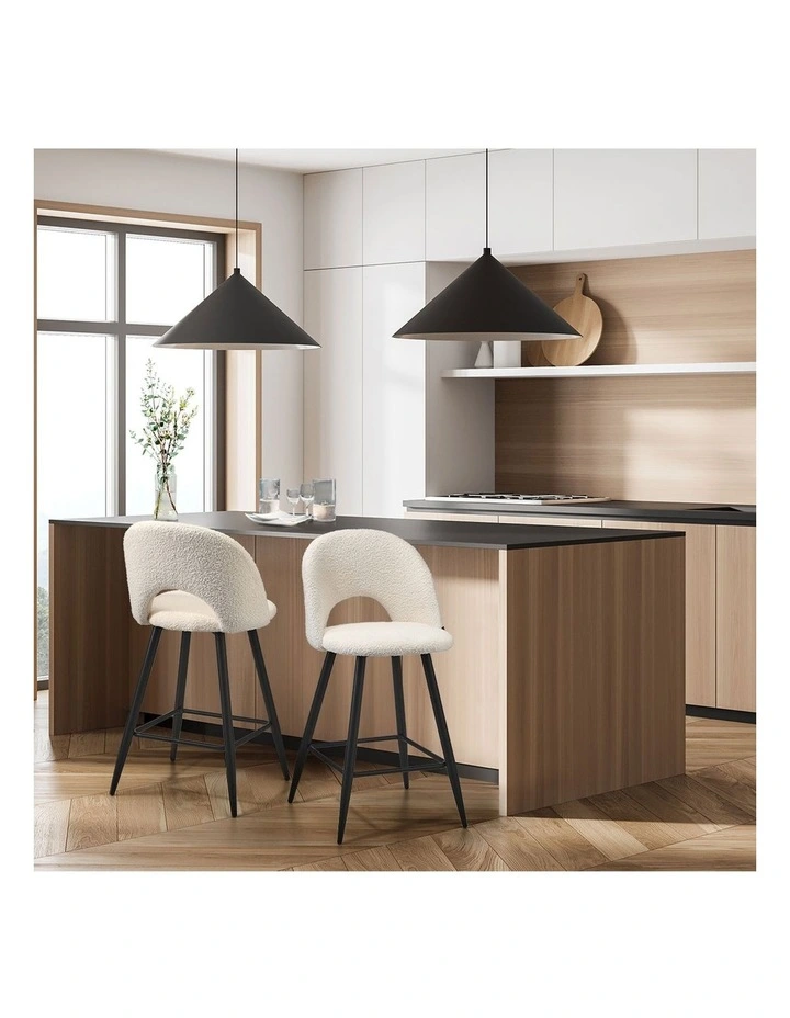 Oikiture 2x Bar Stools Kitchen Counter Stool Dining Chairs Boucle White HORN image 5