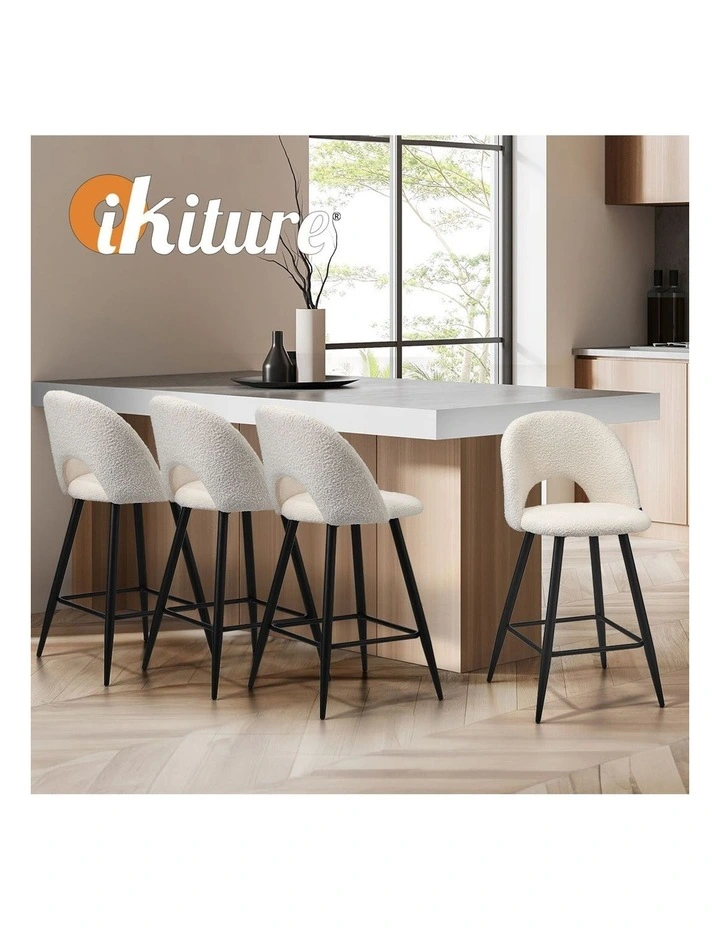 Oikiture 2x Bar Stools Kitchen Counter Stool Dining Chairs Boucle White HORN image 7