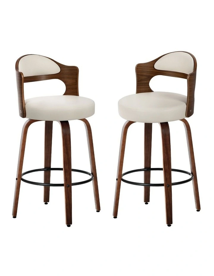 Oikiture 2x Bar Stools Kitchen Swivel Counter Chair Shell Leather White image 1