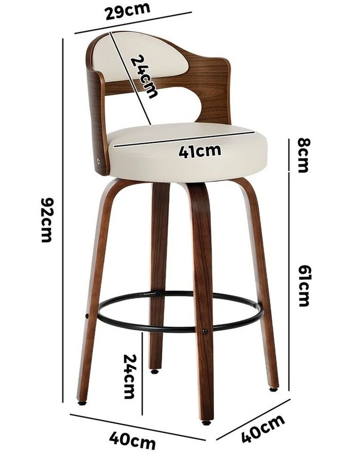 Oikiture 2x Bar Stools Kitchen Swivel Counter Chair Shell Leather White image 3