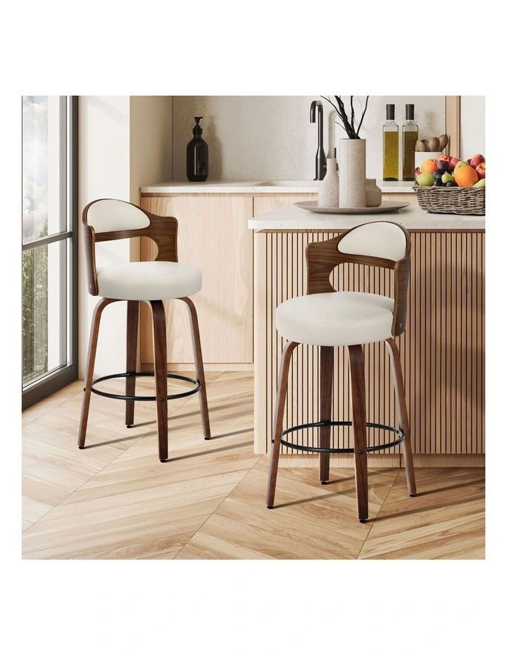 Oikiture 2x Bar Stools Kitchen Swivel Counter Chair Shell Leather White image 4