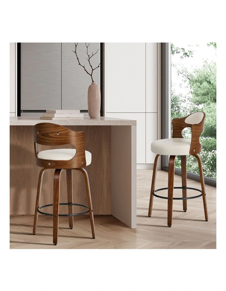 Oikiture 2x Bar Stools Kitchen Swivel Counter Chair Shell Leather White image 5
