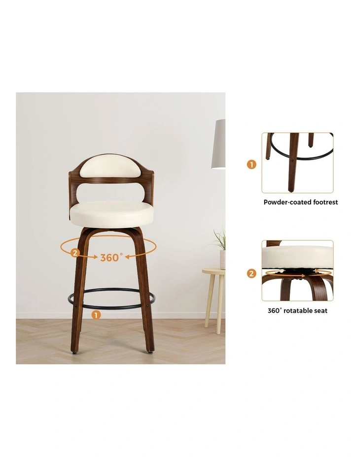 Oikiture 2x Bar Stools Kitchen Swivel Counter Chair Shell Leather White image 6