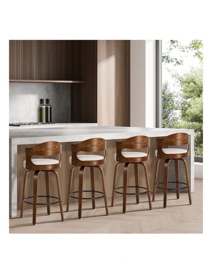 Oikiture 2x Bar Stools Kitchen Swivel Counter Chair Shell Leather White image 7