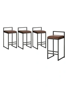 Oikiture 4x Bar Stools Kitchen Stool Metal Counter Chair Barstools Brown Leather