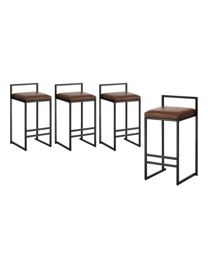 Oikiture 4x Bar Stools Kitchen Stool Metal Counter Chair Barstools Brown Leather image 1