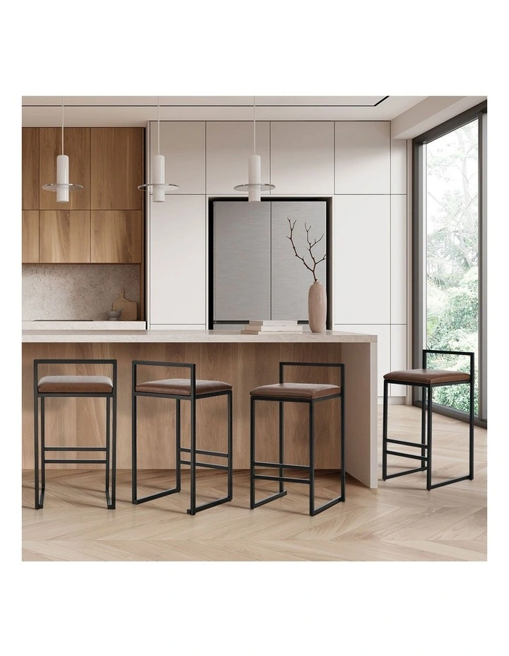 Oikiture 4x Bar Stools Kitchen Stool Metal Counter Chair Barstools Brown Leather image 5