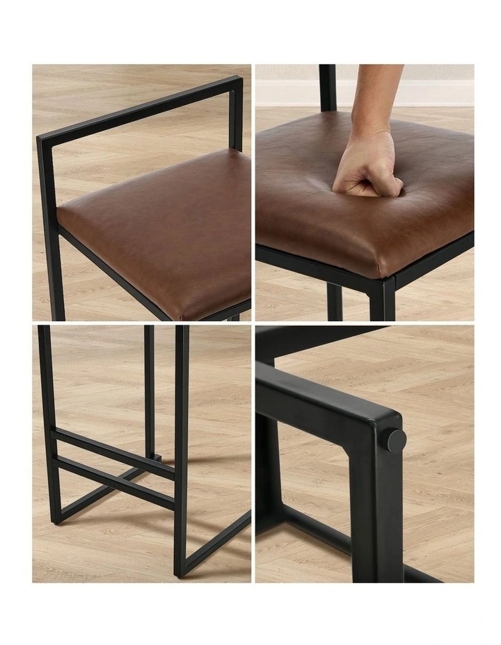 Oikiture 4x Bar Stools Kitchen Stool Metal Counter Chair Barstools Brown Leather image 6