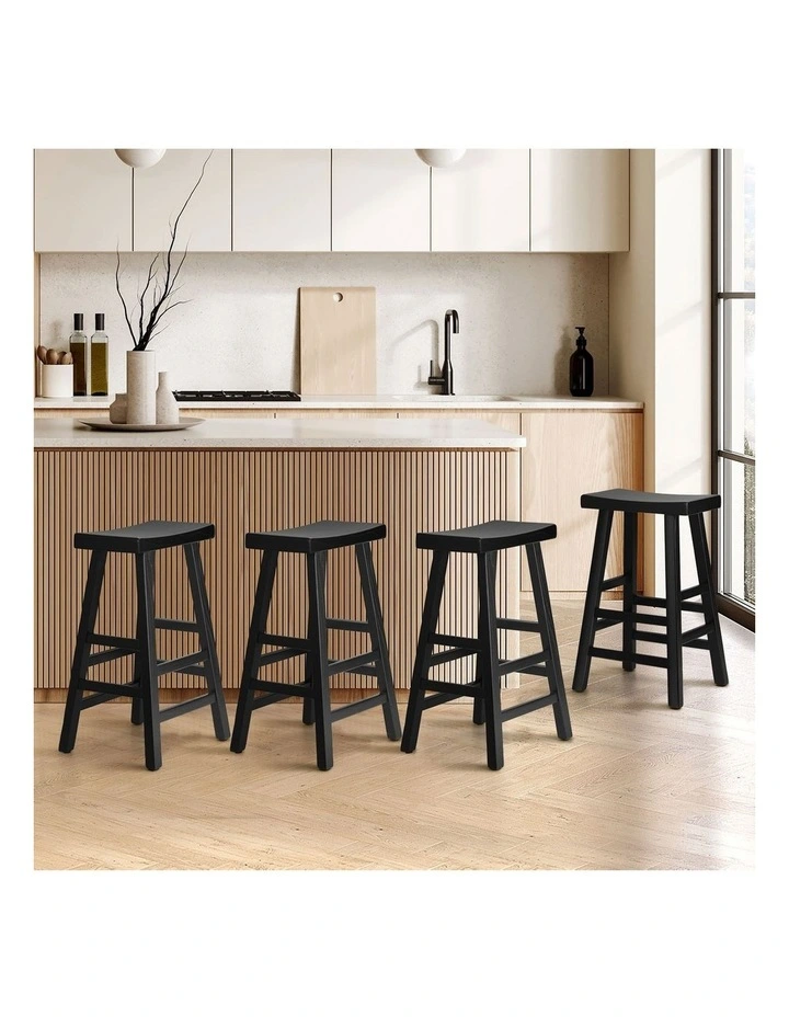 Oikiture 4X Bar Stools Kitchen Stool Wooden Counter Chairs Barstools Black image 4