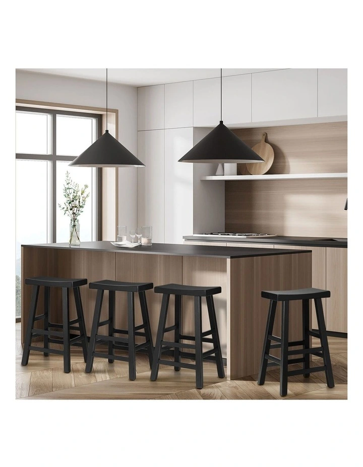 Oikiture 4X Bar Stools Kitchen Stool Wooden Counter Chairs Barstools Black image 5