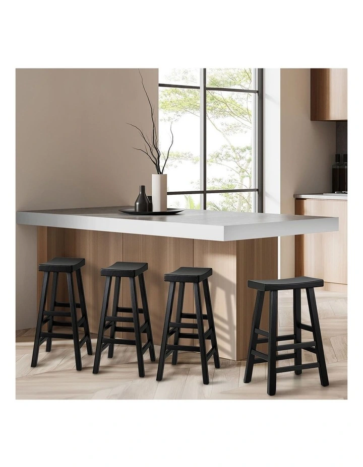 Oikiture 4X Bar Stools Kitchen Stool Wooden Counter Chairs Barstools Black image 7