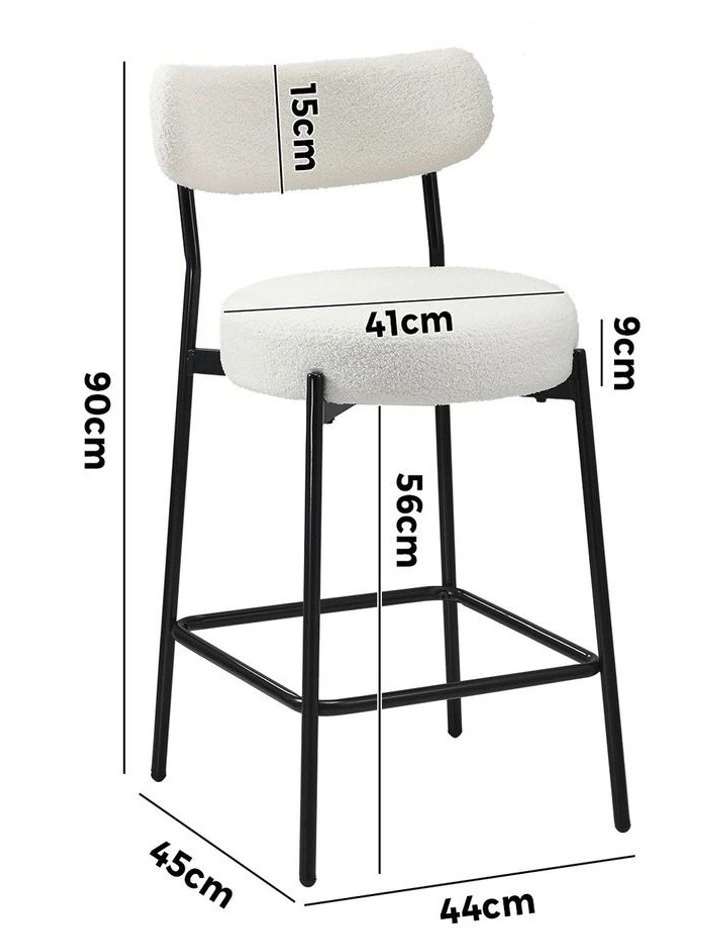 Oikiture 2x Bar Stools Kitchen Dining Chairs Counter Stool Boucle White image 3