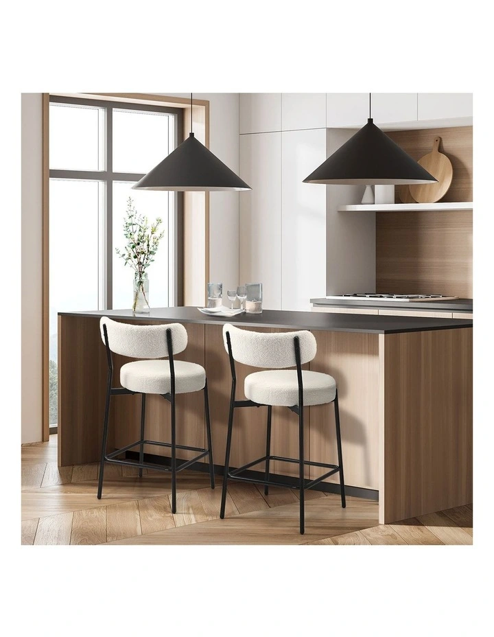 Oikiture 2x Bar Stools Kitchen Dining Chairs Counter Stool Boucle White image 5