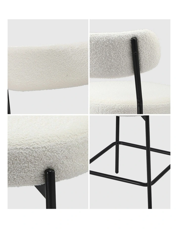 Oikiture 2x Bar Stools Kitchen Dining Chairs Counter Stool Boucle White image 6