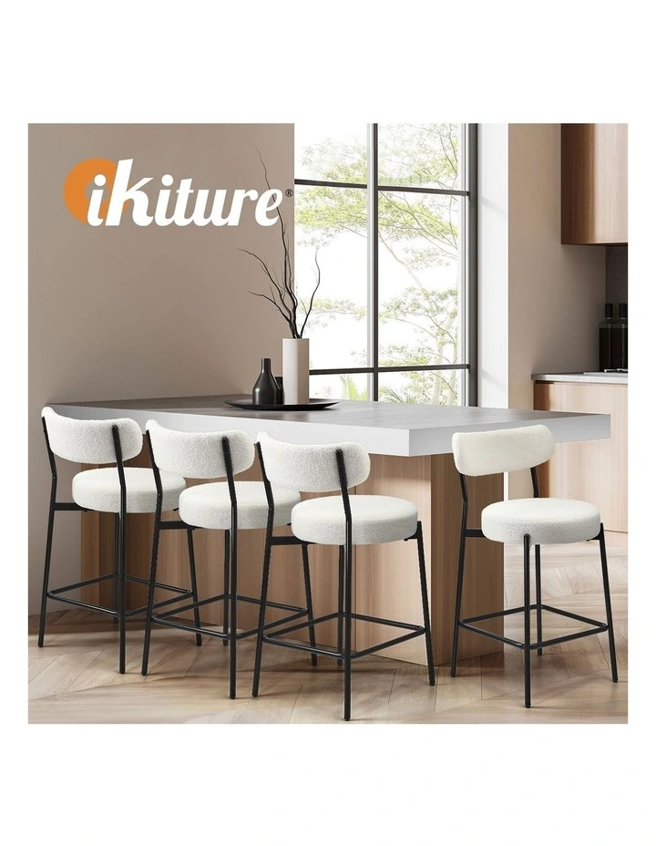 Oikiture 2x Bar Stools Kitchen Dining Chairs Counter Stool Boucle White image 7