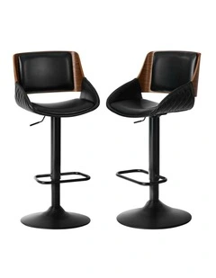 Oikiture 2x Bar Stools Kitchen Dining Chairs Swivel Gas Lift Stool Leather Black