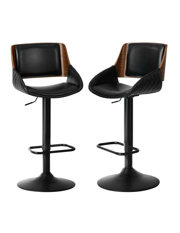 Oikiture 2x Bar Stools Kitchen Dining Chairs Swivel Gas Lift Stool Leather Black image 1