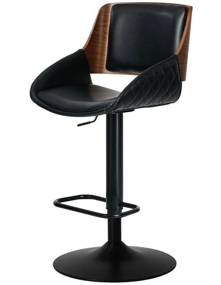 Oikiture 2x Bar Stools Kitchen Dining Chairs Swivel Gas Lift Stool Leather Black image 2