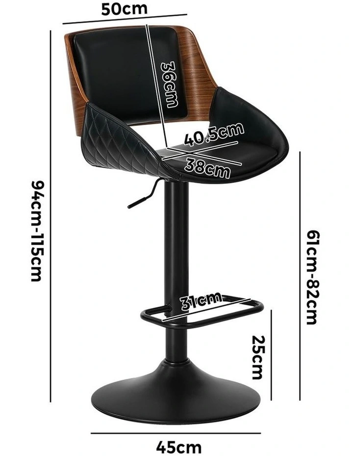Oikiture 2x Bar Stools Kitchen Dining Chairs Swivel Gas Lift Stool Leather Black image 3