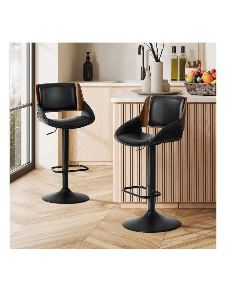 Oikiture 2x Bar Stools Kitchen Dining Chairs Swivel Gas Lift Stool Leather Black image 4