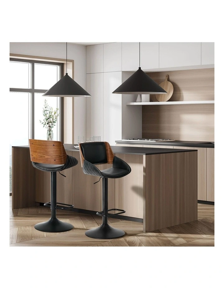 Oikiture 2x Bar Stools Kitchen Dining Chairs Swivel Gas Lift Stool Leather Black image 5