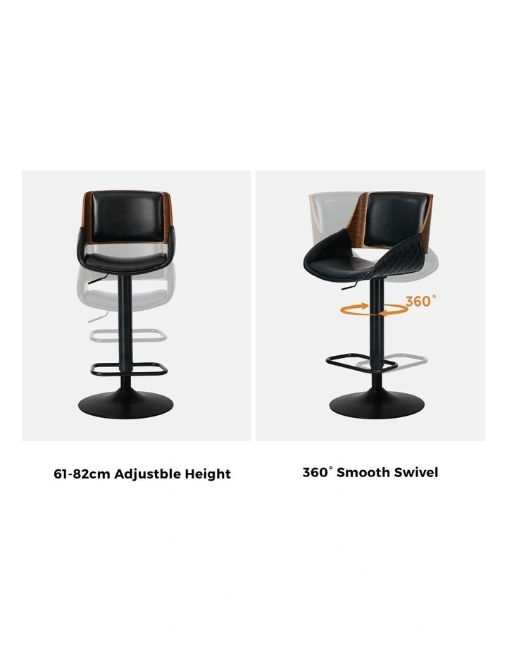 Oikiture 2x Bar Stools Kitchen Dining Chairs Swivel Gas Lift Stool Leather Black image 6
