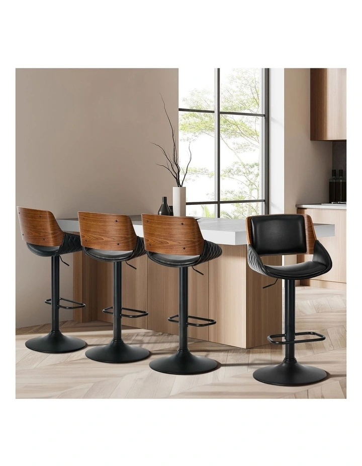 Oikiture 2x Bar Stools Kitchen Dining Chairs Swivel Gas Lift Stool Leather Black image 7