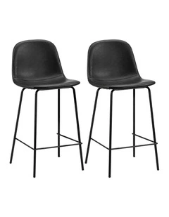 Oikiture 2x Bar Stools Kitchen Dining Chair Counter Stool PU Leather Black