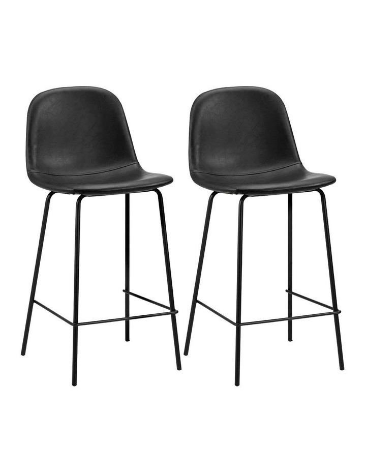 Oikiture 2x Bar Stools Kitchen Dining Chair Counter Stool PU Leather Black image 1
