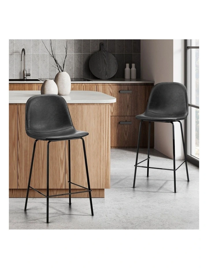 Oikiture 2x Bar Stools Kitchen Dining Chair Counter Stool PU Leather Black image 4
