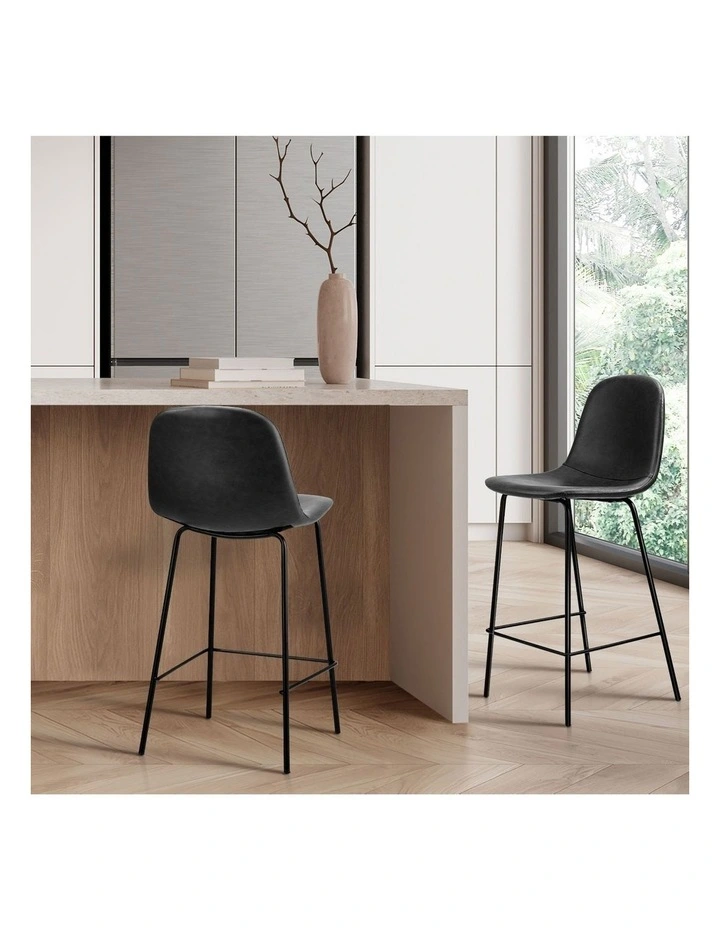 Oikiture 2x Bar Stools Kitchen Dining Chair Counter Stool PU Leather Black image 5