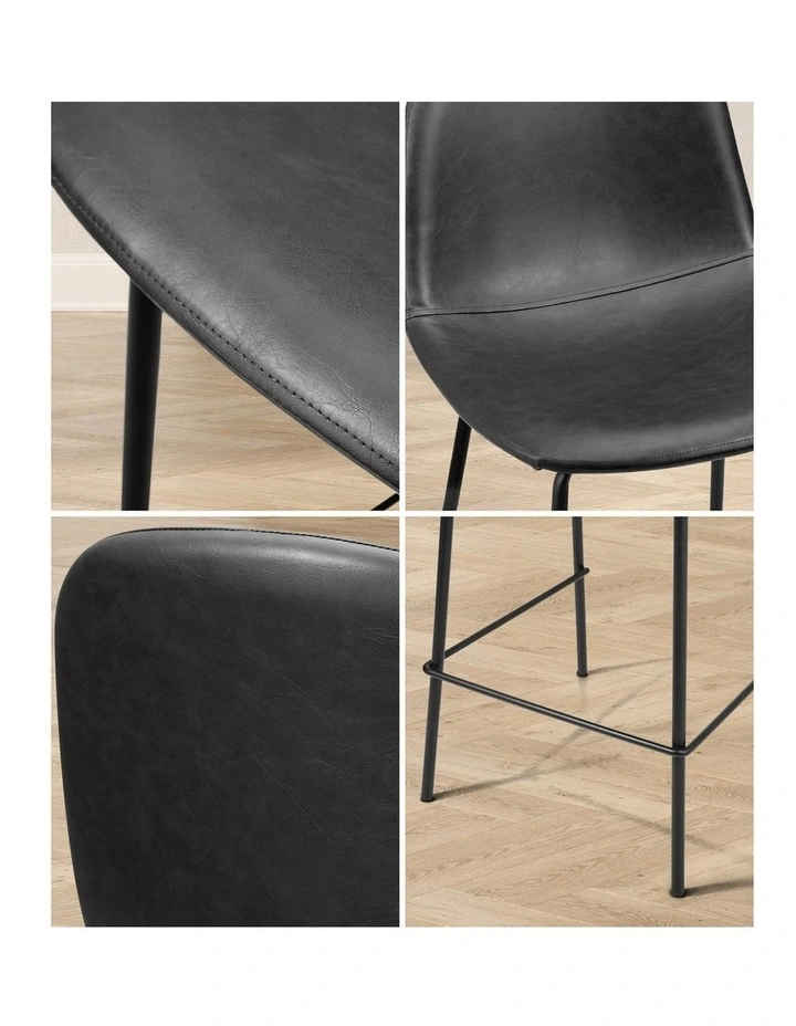 Oikiture 2x Bar Stools Kitchen Dining Chair Counter Stool PU Leather Black image 6