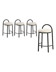 Oikiture 4x Bar Stools Dining Chairs Round Stool Low Back Counter Seat Boucle