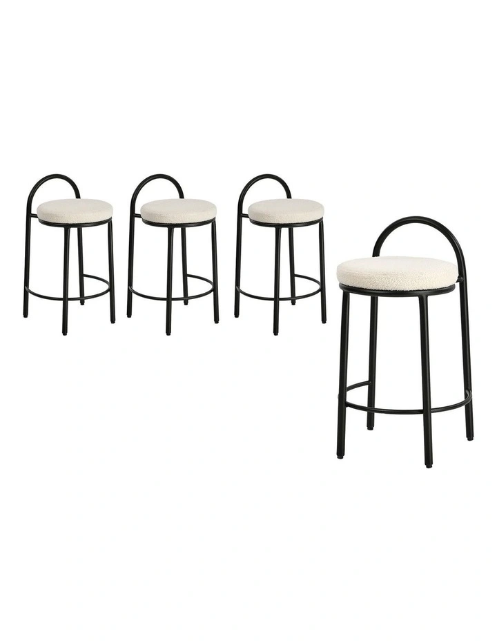 Oikiture 4x Bar Stools Dining Chairs Round Stool Low Back Counter Seat Boucle image 1