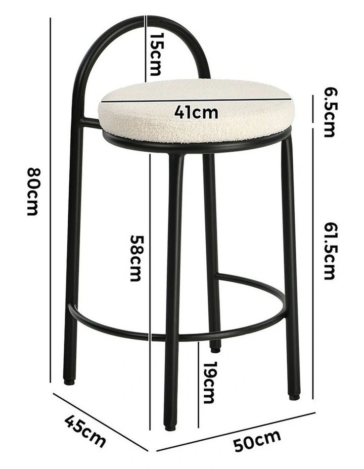 Oikiture 4x Bar Stools Dining Chairs Round Stool Low Back Counter Seat Boucle image 3