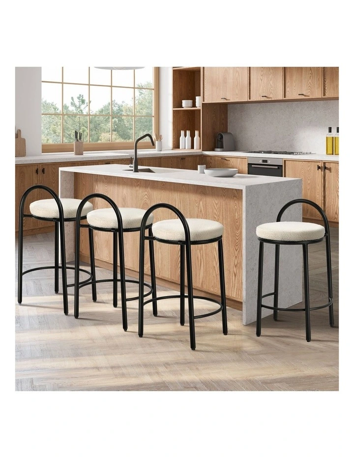 Oikiture 4x Bar Stools Dining Chairs Round Stool Low Back Counter Seat Boucle image 4