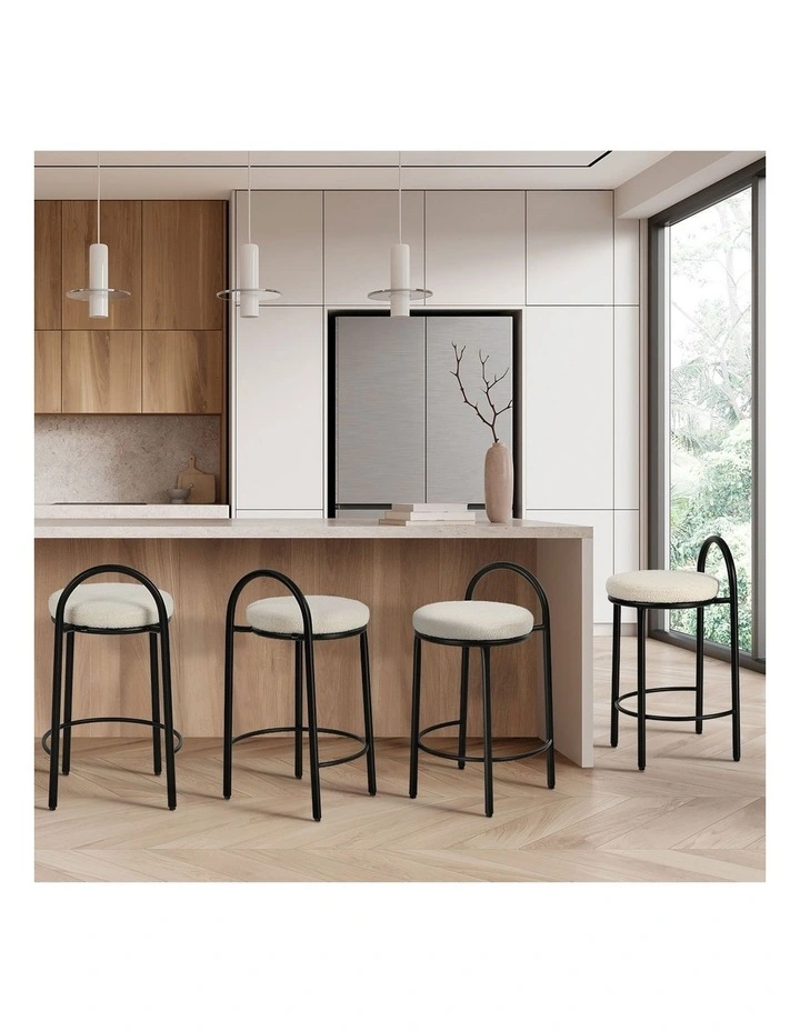 Oikiture 4x Bar Stools Dining Chairs Round Stool Low Back Counter Seat Boucle image 5