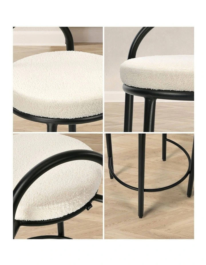 Oikiture 4x Bar Stools Dining Chairs Round Stool Low Back Counter Seat Boucle image 6