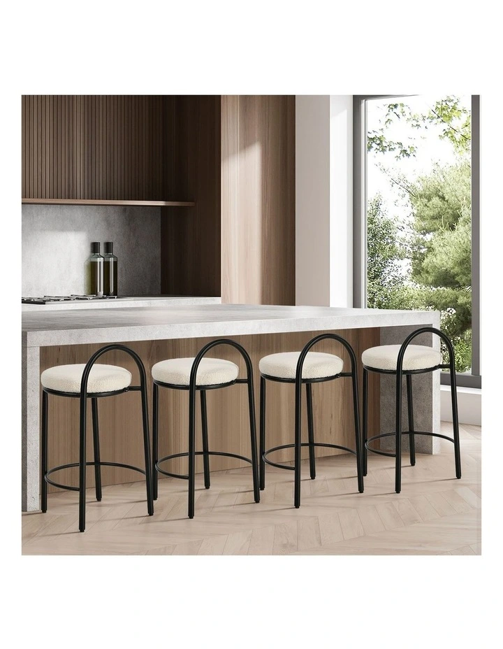 Oikiture 4x Bar Stools Dining Chairs Round Stool Low Back Counter Seat Boucle image 7