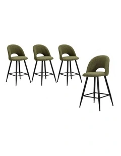 Oikiture 4x Bar Stools Kitchen Counter Stool Dining Chairs Boucle Green HORN