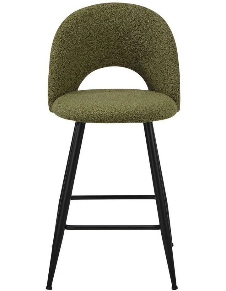Oikiture 4x Bar Stools Kitchen Counter Stool Dining Chairs Boucle Green HORN image 2