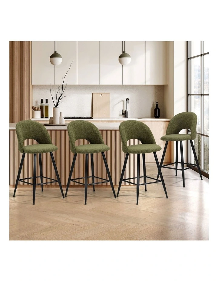 Oikiture 4x Bar Stools Kitchen Counter Stool Dining Chairs Boucle Green HORN image 4