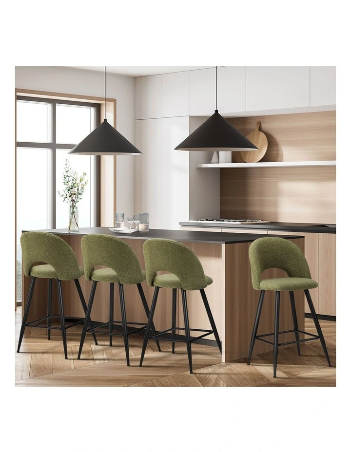 Oikiture 4x Bar Stools Kitchen Counter Stool Dining Chairs Boucle Green HORN image 5