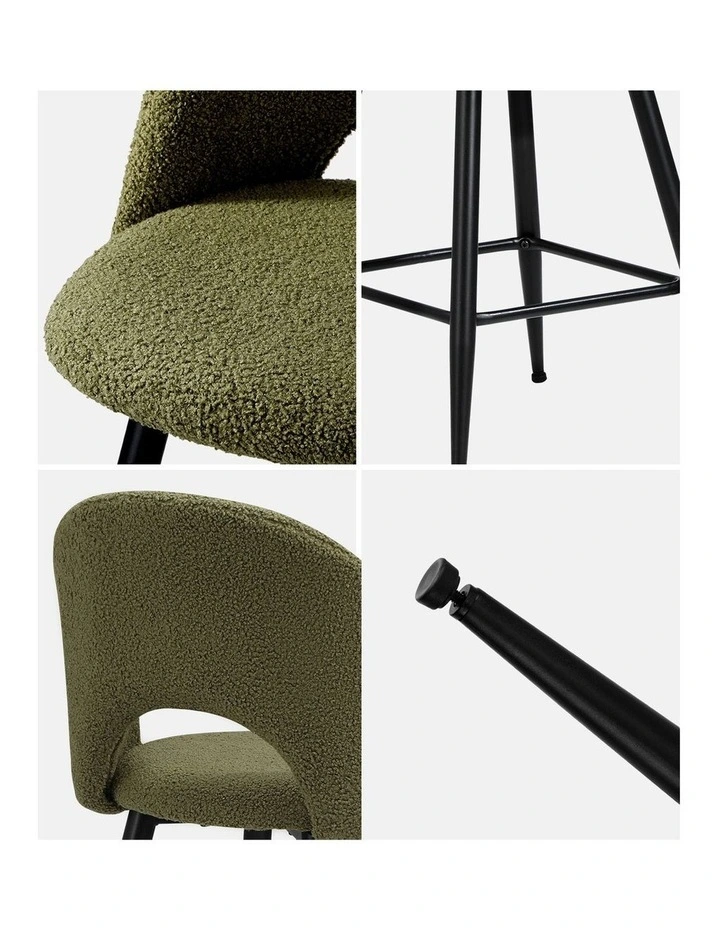 Oikiture 4x Bar Stools Kitchen Counter Stool Dining Chairs Boucle Green HORN image 6