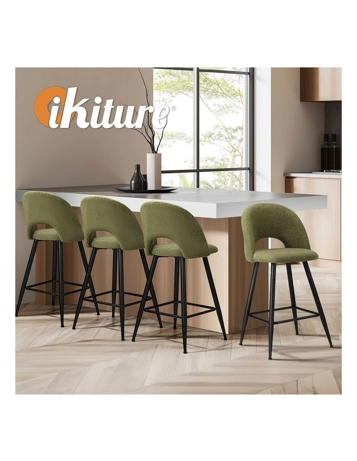 Oikiture 4x Bar Stools Kitchen Counter Stool Dining Chairs Boucle Green HORN image 7