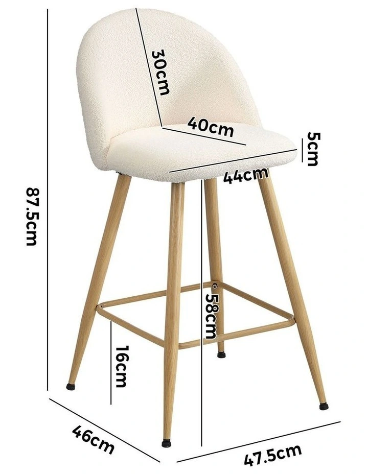 Oikiture 2x Bar Stools Kitchen Dining Chairs Counter Stool Boucle Padded Stools image 3