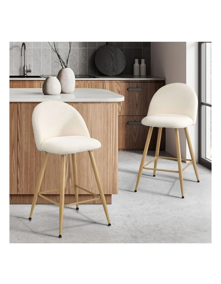 Oikiture 2x Bar Stools Kitchen Dining Chairs Counter Stool Boucle Padded Stools image 4
