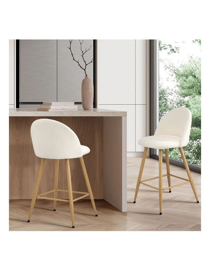 Oikiture 2x Bar Stools Kitchen Dining Chairs Counter Stool Boucle Padded Stools image 5