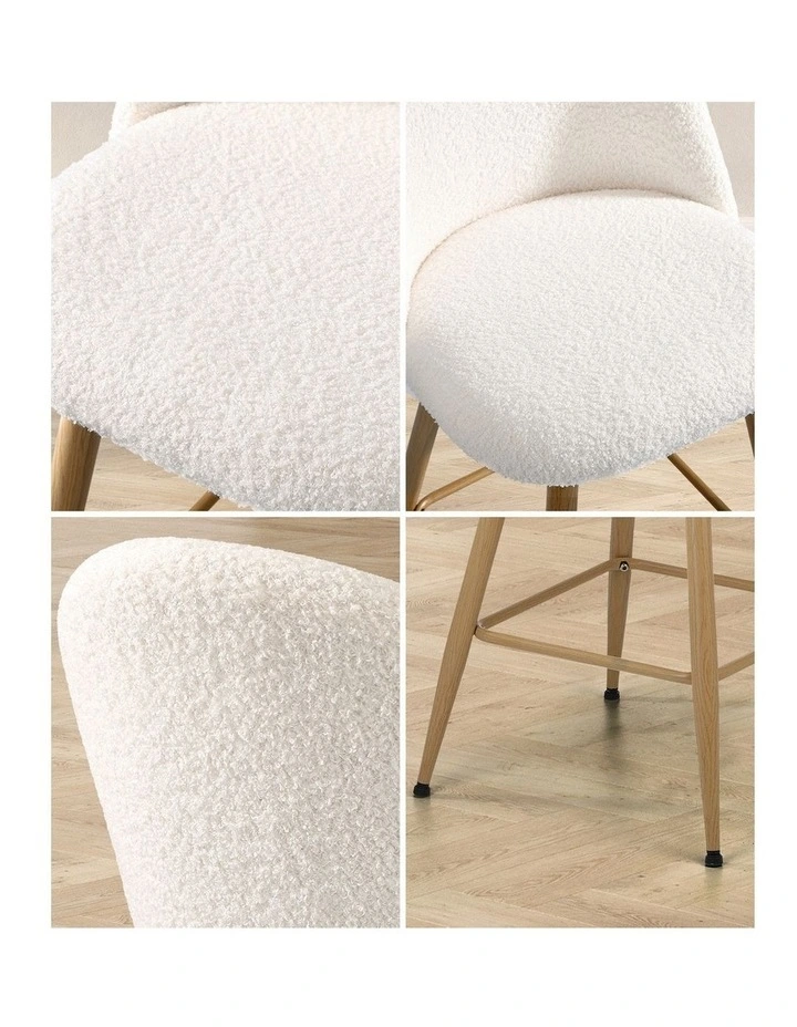 Oikiture 2x Bar Stools Kitchen Dining Chairs Counter Stool Boucle Padded Stools image 6